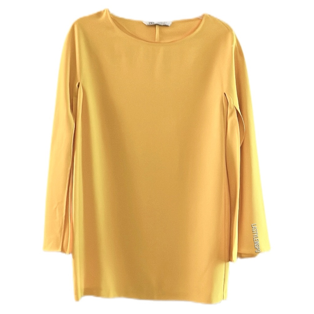 Rare Gorgeous Zara dress 70s Style Slit Long Sleeves Mini Dress in Yellow Size S